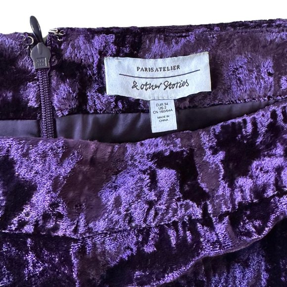& Other Stories Crushed Velvet Purple Mini Skirt - Picture 6 of 6